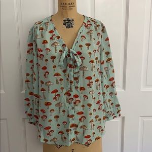 Anthropologie silk toadstool/mushroom print blouse